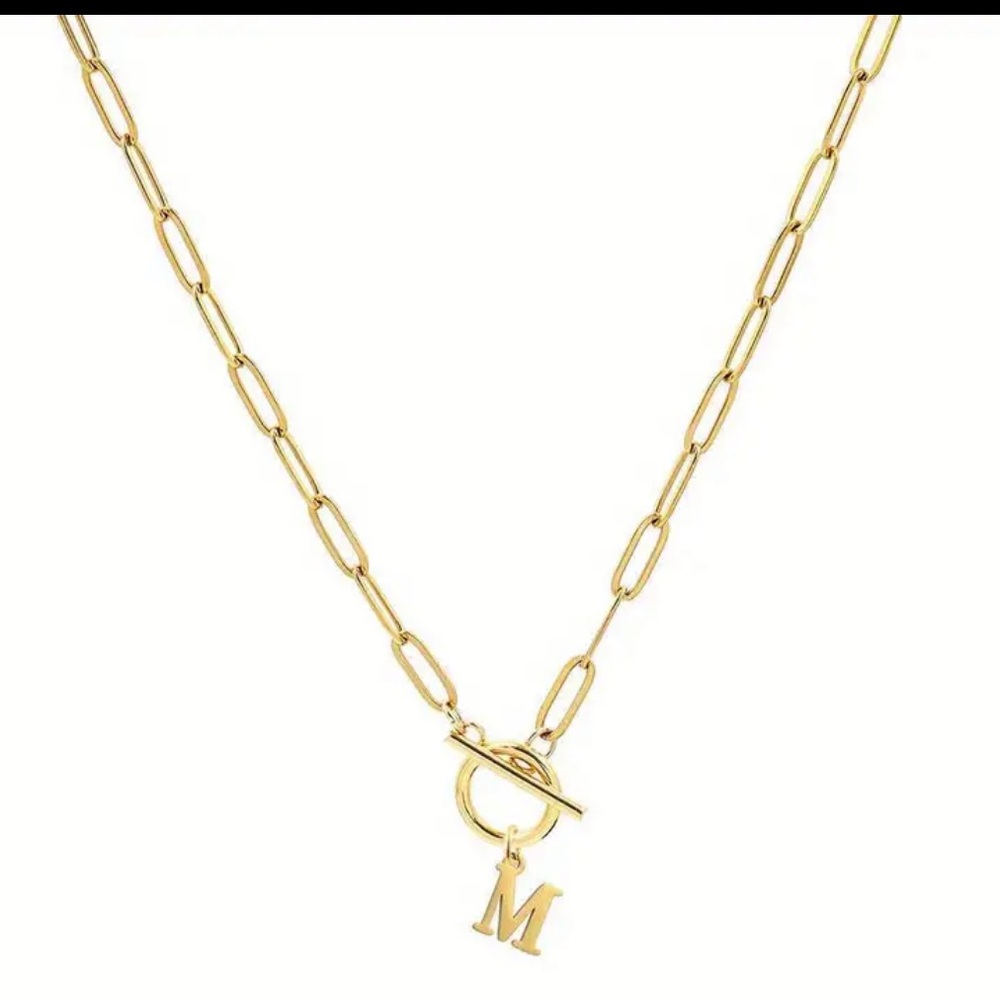 18k Gold Plated Paperclip Chain Necklace with Initial